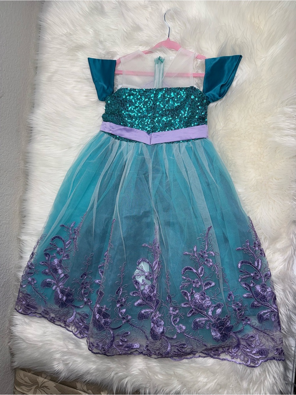 Girls Teal & Purple Sequin Mermaid Dress - Picture 2 of 7